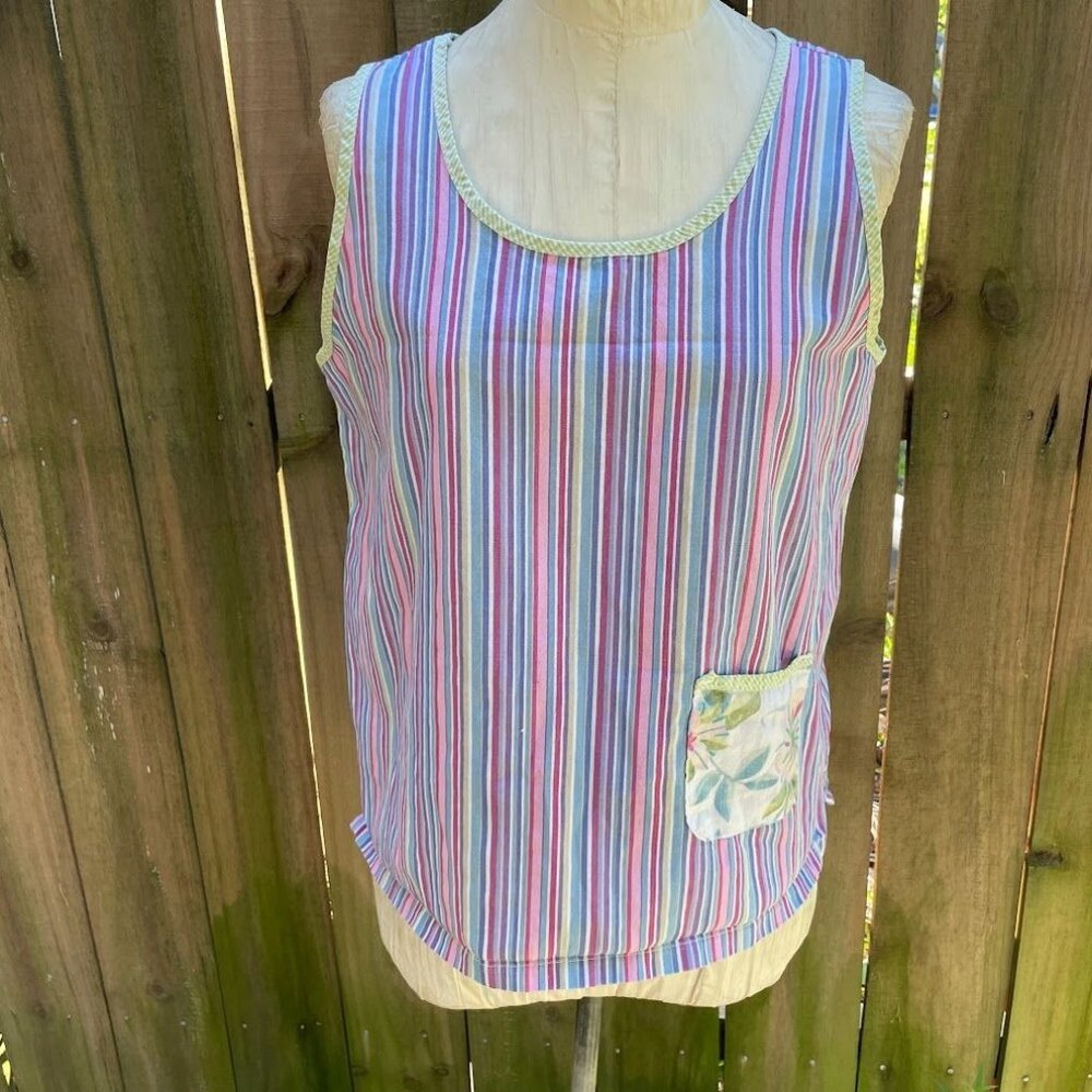 Vintage 90s LIZ And JANE Striped Floral Patch Pocket Sleeveless Top L NWOT
